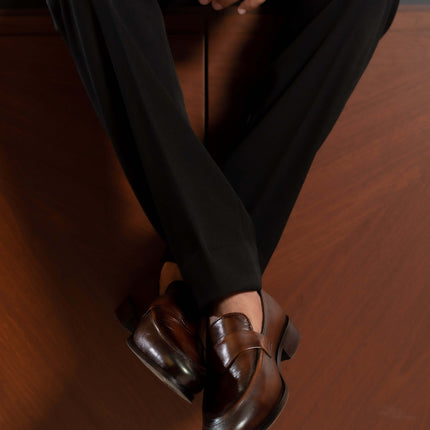 DARK BROWN CALF LEATHER PENNY LOAFERS