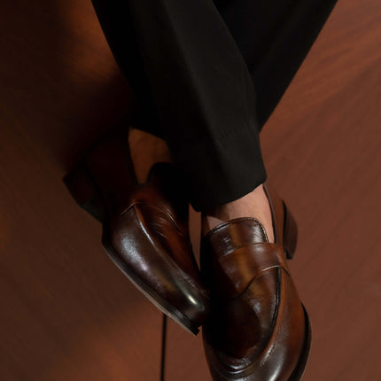 DARK BROWN CALF LEATHER PENNY LOAFERS