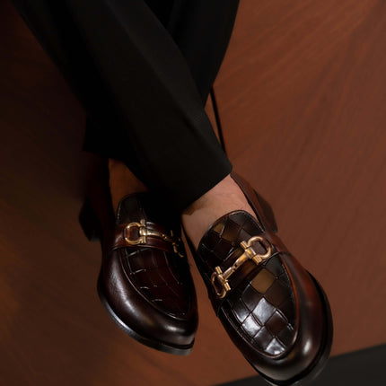 DARK BROWN CALF LEATHER HORSEBIT LOAFERS