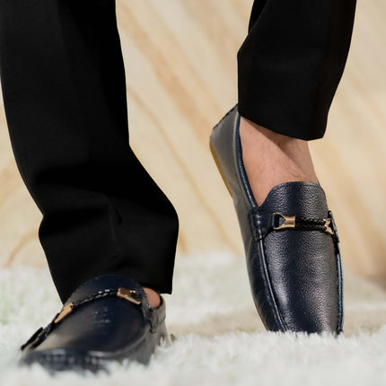 CLASSIC BLACK CALF LEATHER MOCCASIN PENNY LOAFER (DECORATIVE STRAP)