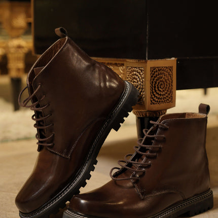 BROWN CALF LEATHER ANKLE BOOTS