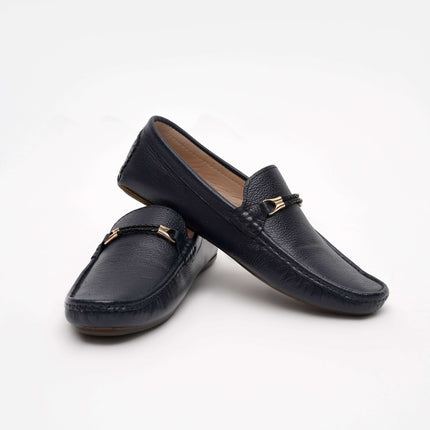 CLASSIC BLACK CALF LEATHER MOCCASIN PENNY LOAFER (DECORATIVE STRAP)