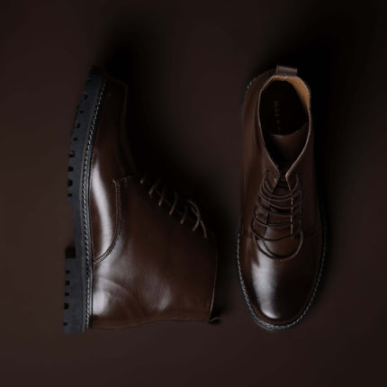 BROWN CALF LEATHER ANKLE BOOTS