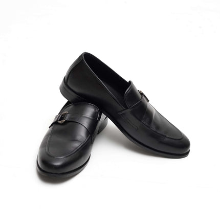 CLASSIC BLACK CALF LEATHER MONK STRAP LOAFERS