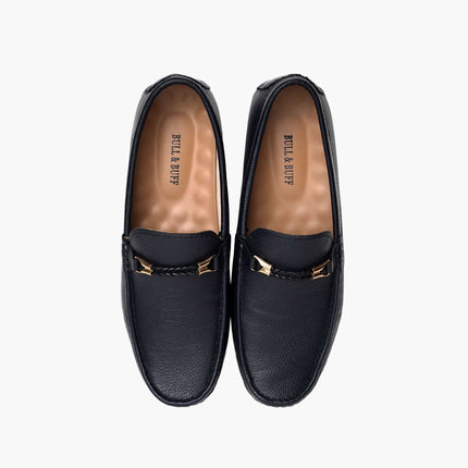 CLASSIC BLACK CALF LEATHER MOCCASIN PENNY LOAFER (DECORATIVE STRAP)