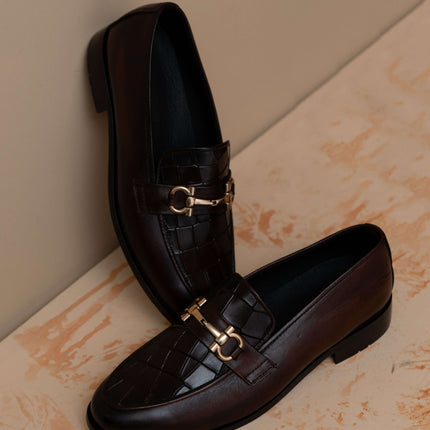 DARK BROWN CALF LEATHER HORSEBIT LOAFERS