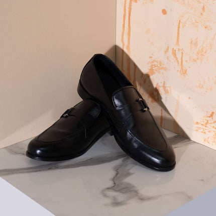 CLASSIC BLACK CALF LEATHER MONK STRAP LOAFERS