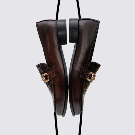 DARK BROWN CALF LEATHER HORSEBIT LOAFERS