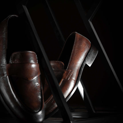 DARK BROWN CALF LEATHER PENNY LOAFERS