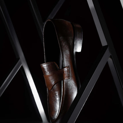 DARK BROWN CALF LEATHER PENNY LOAFERS