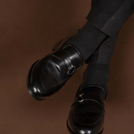 CLASSIC BLACK CALF LEATHER MONK STRAP LOAFERS