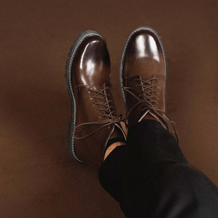 BROWN CALF LEATHER ANKLE BOOTS